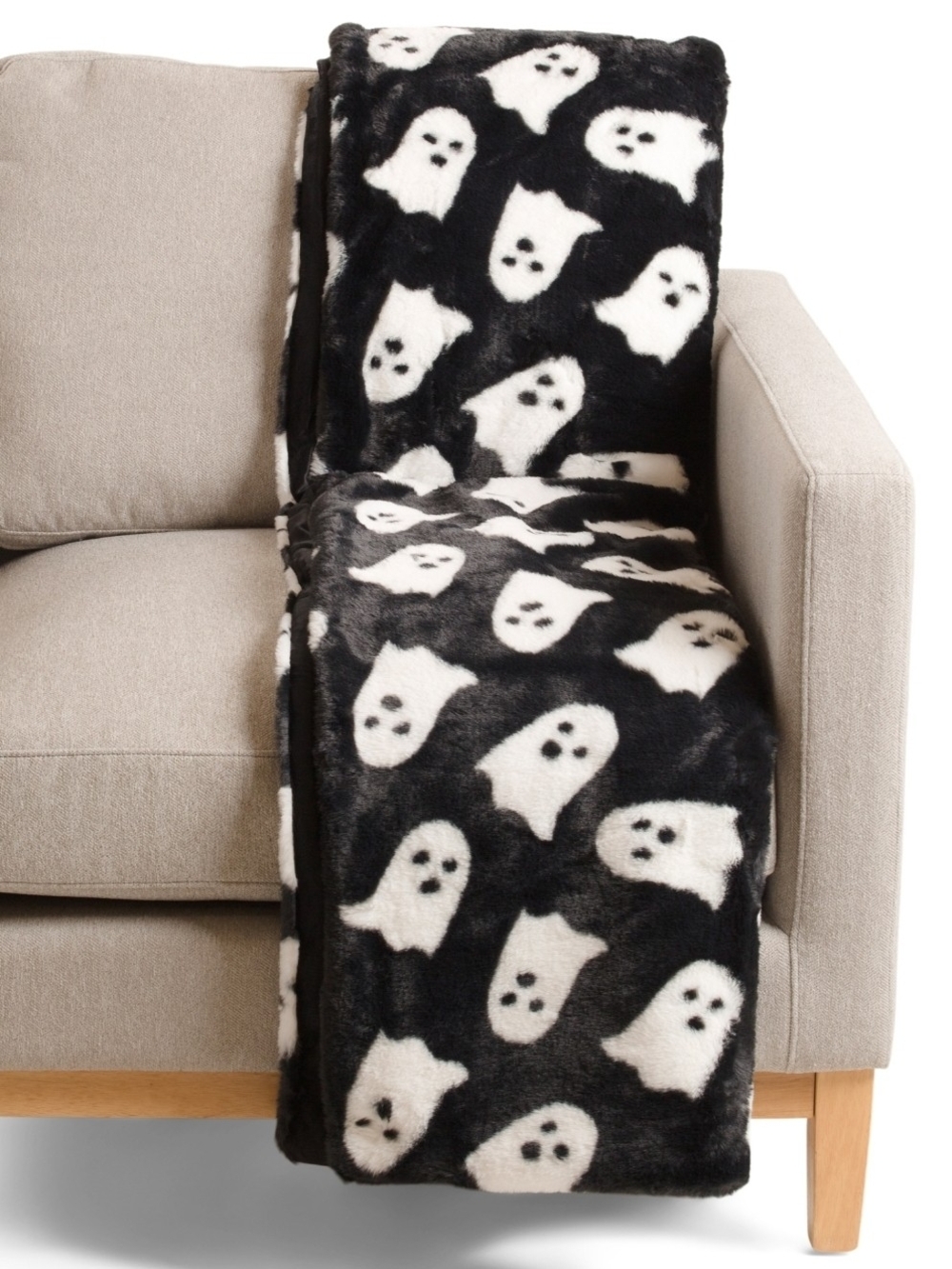 Marshalls Black and White Ghost Plush Throw Blanket